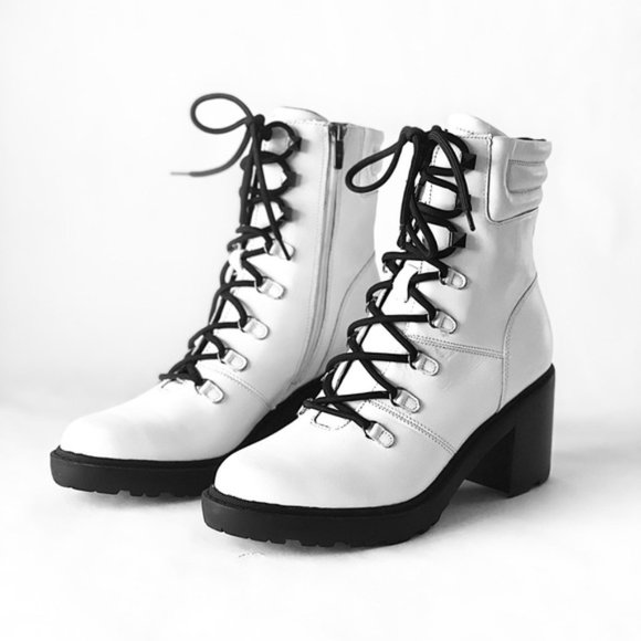 MARC FISHER WHITE LABONI LACE UP COMBAT BOOTS 8.5M - Picture 4 of 8